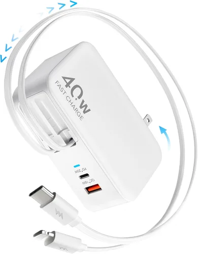 Miniatura 11 de Cargador de pared retráctil 4 en 1 para iPhone 17 USB C, multipuerto de ladrillo esencial de viaje, iluminación de 3 pies + cables tipo C, bloque
