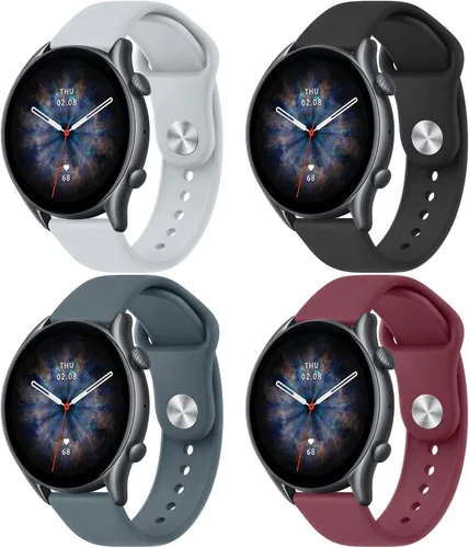 Amzpas Correa de silicona para Amazfit GTR, 0.866 in, paquete de 4 pulseras de repuesto suaves de liberación rápida, correa deportiva para hombres y