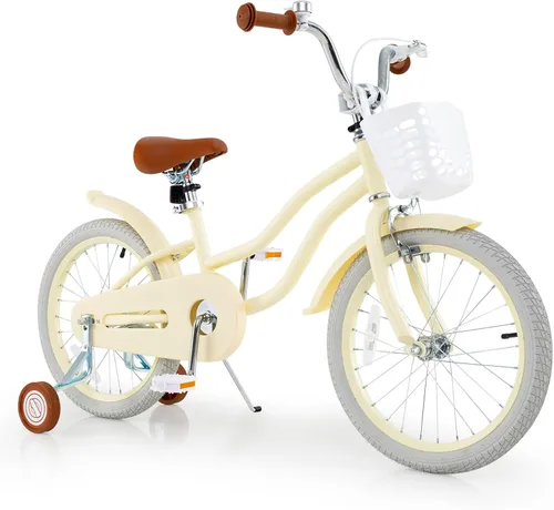 Miniatura 34 de COSTWAY Bicicleta para niños de 12, 14, 16, 18 pulgadas, bicicleta para niños con ruedas de entrenamiento, frenos de mano y posavasos, sillín