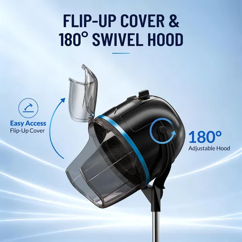 Miniatura 7 de JupiterForce Secador de pelo profesional con capucha de 1300 W, ajustable, capó de pie, con ruedas rodantes, para el hogar, salón, spa