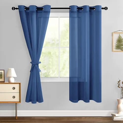 Miniatura 48 de Hiasan - Cortinas traslúcidas de gasa cortas semitransparentes con ojales y alzapaños filtrantes de luz para ventana, dormitorio, baño, 2 paneles
