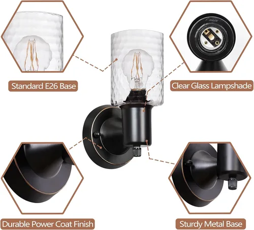 Miniatura 4 de Juego de 2 apliques de pared - Luces de tocador negras mate para baño, accesorios de luz de pared modernos con interruptor giratorio - Luz