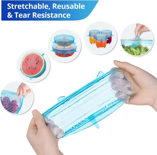 Miniatura 3 de Tapas elásticas de silicona, tapas reutilizables de silicona para recipientes de silicona sin residuos para sobras de alimentos, tazones de frutas