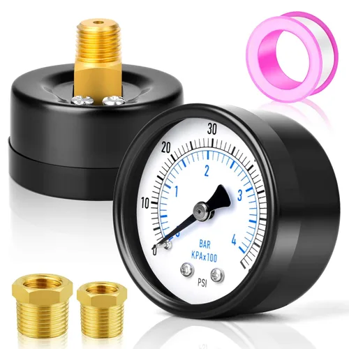 Miniatura 27 de MEANLIN MEASURE Manómetro de presión de bomba de pozo de 0-100 Psi, cara de dial de 2", NPT de 1/4", con buje hexagonal de 1/2" NPT y 3/8" NPT