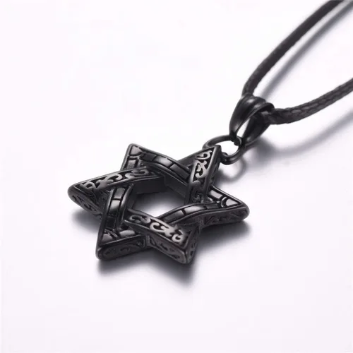 Miniatura 134 de U7 - Collar con Estrella de David para hombres y mujeres, dije hexagonal de acero inoxidable con cruz/piedra de rubí/collares clásicos judíos