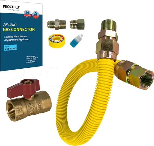 Miniatura 20 de PROCURU Conector de gas flexible universal de 1" de diámetro exterior x 24" (2 pies) x 3/4" MIP x 3/4" FIP, con/sin válvulas de servicio, tubería