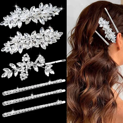 Miniatura 7 de 3 pinzas para el pelo nupcial con diamantes de imitación, horquillas de cristal, horquilla plateada, pasador de joyería para novias, damas de honor