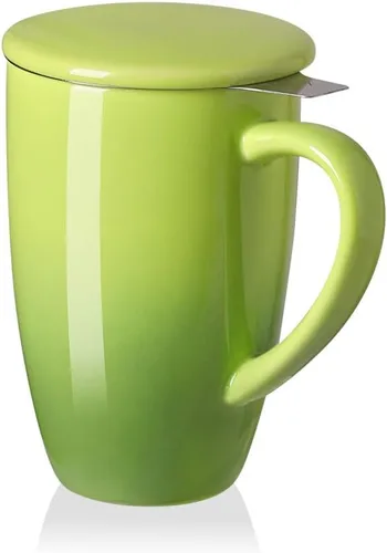 Miniatura 14 de Sweejar Taza infusora de té de porcelana con tapa, taza de té de 16 onzas con coladores para té de hojas sueltas, taza de café apta para microondas