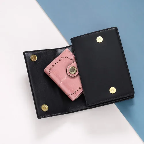 Miniatura 6 de SENDEFN - Billetera pequeña de piel auténtica para mujer, diseño plegable con ventana para tarjeta de identificación