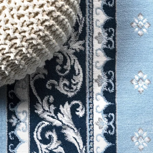 Miniatura 3 de JONATHAN Y Acanthus - Alfombra de pasillo con borde francés azul/azul marino, 2 x 8 pulgadas, vintage, bohemio, fácil de limpiar para sala de estar
