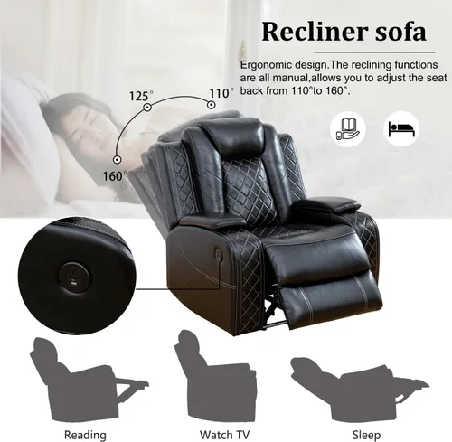 Miniatura 5 de Juego de sofá reclinable eléctrico, juego de sofá reclinable de cuero con luz LED y portavasos, juego de muebles reclinables de cuero eléctrico