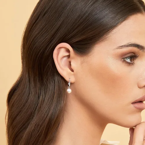 Miniatura 2 de 14K Blanco Oro Akoya Perla Cultivada Y Diamante arete de Susan