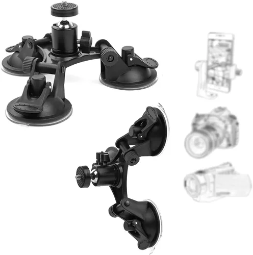 Miniatura 9 de Soporte de cámara para coche – Soporte de succión para cámara – Soporte de triple ventosa con cabeza roscada de 1/4 cabeza de bola de trípode de 360