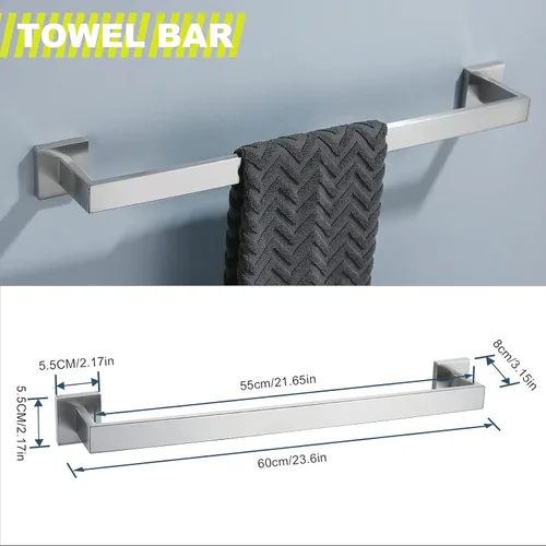 Miniatura 2 de Juego de 4 piezas de accesorios de baño de acero inoxidable de alta calidad, juego de accesorios de baño cuadrados montados en la pared, 23.6 Níquel