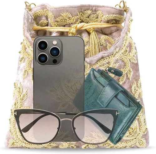 Miniatura 8 de Aheli Potli - Bolsas de noche para mujer bolso de mano étnico con cordón P71