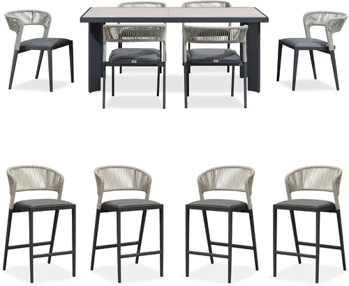Miniatura 18 de PURPLE LEAF Juego de comedor redondo de 5 piezas de gran tamaño, marco de aluminio y mimbre de ratán para patio, mesa y sillas con cojines