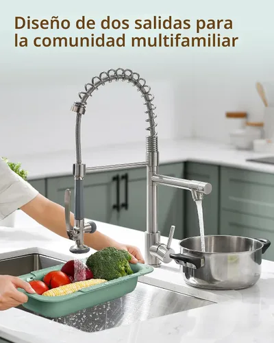 Miniatura 3 de Fapully - Grifo de fregadero de cocina comercial extraíble con espray níquel cepillado