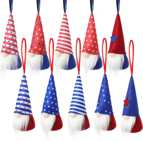 Miniatura 4 de Juego de 10 adornos colgantes para el Día de la Independencia del 4 de julio, gnomos patrióticos, hechos a mano, felpa, regalo del día