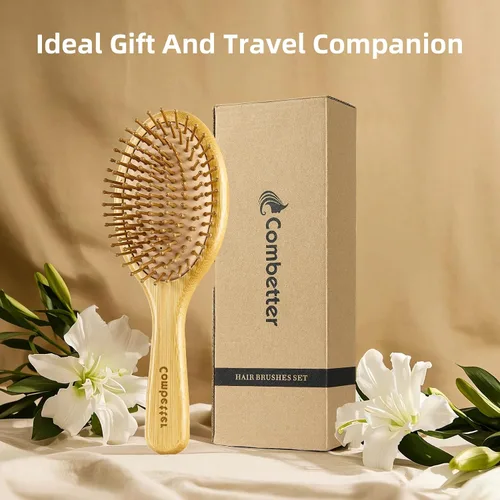 Miniatura 8 de 1 cepillo de pelo de bambú para pelo de Culy peine de dientes anchos Combetter