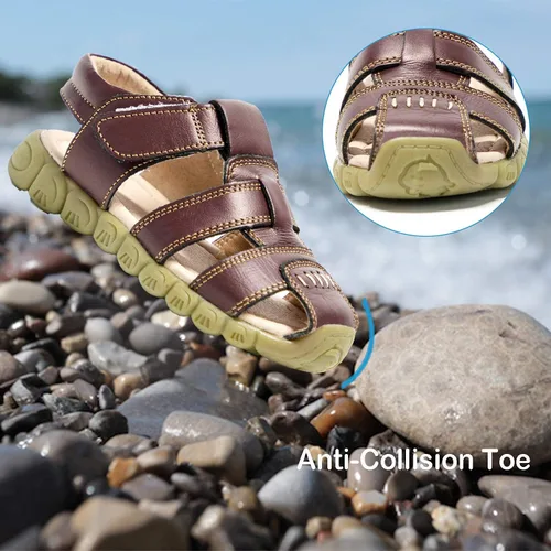 Miniatura 4 de Athlefit Sandalias de cuero para niños y niñas, sandalias de cuero para deportes al aire libre, sandalias casuales