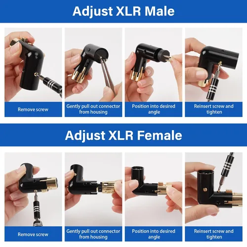 Miniatura 3 de Adaptador XLR ajustable de 3 pines en ángulo recto, paquete de 4 – conector de metal resistente chapado en oro de 90 grados macho a hembra, extensor