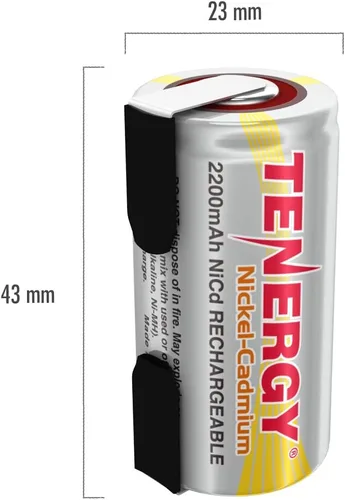 Miniatura 6 de Tenergy Batería de NiCd Sub C de 2200 mAh para herramientas eléctricas, baterías de celda sub-C recargables de 1.2 V con pestañas, paquete de 120