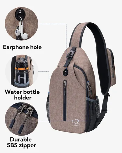 Miniatura 112 de WATERFLY Bolsa pequeña de senderismo: mochila cruzada para el pecho, mochila para hombres y mujeres con correa de hombro agradable a la piel