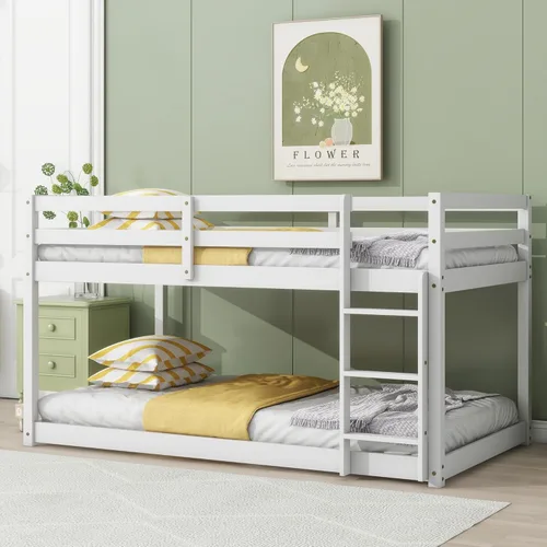 Miniatura 11 de Litera de tamaño individual sobre individual, litera de piso con escalera, barandillas de seguridad, literas de madera para camas individuales