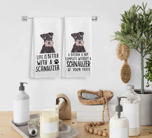 Miniatura 4 de Toallas Schnauzer, Regalos Schnauzer, Juego de 2 Toallas de Cocina y Trapos para Platos Schnauzer para Perros, Decoración Schnauzer, Regalos Vida