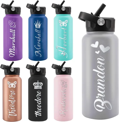 Miniatura 28 de Personalized Water Bottles, Custom Water Bottle with Birth Month Flower Personalized Text Names, Gifts for Women, Customized Engraved Stainless