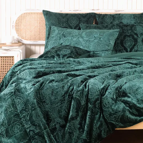 Miniatura 22 de Sophia-Art - Juego de 3 piezas de ropa de cama de terciopelo de rayón ultra lujo, funda de edredón boho de un solo color, funda de colcha
