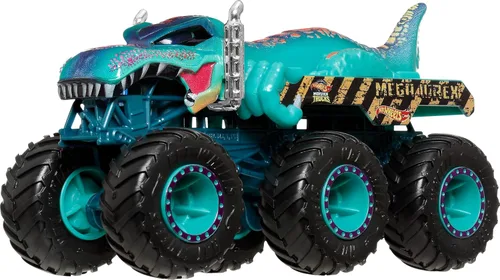 Miniatura 2 de Hot Wheels Autos de juguete y camiones monstruo, Tiburones vs. Dinosaurios paquete múltiple con 2 grandes plataformas, 2 camiones monstruo a escala