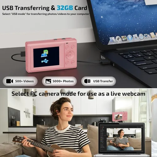 Miniatura 8 de Acuvar Cámara digital 4K de 44 MP con zoom de 16X, pantalla de 2.4 pulgadas, tarjeta micro SD de 32 GB, cámara digital compacta de apuntar