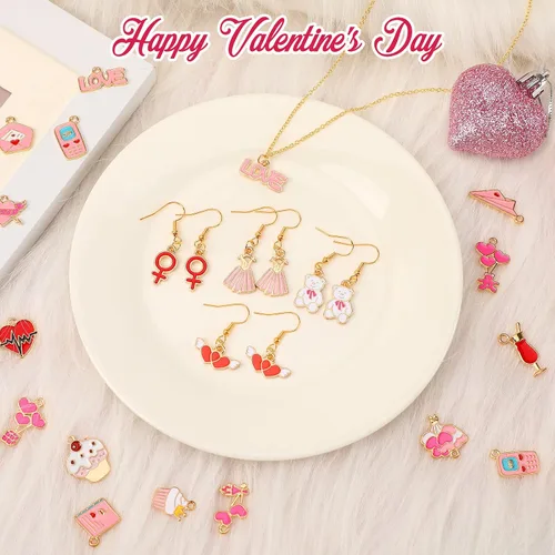 Miniatura 4 de SANNIX 110 dijes para el día de San Valentín, esmalte dorado para hacer joyas, colgantes rosados para hacer pulseras de San Valentín, collares