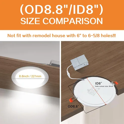 Miniatura 3 de Luz empotrable LED de 8 pulgadas, luz diurna de 18 W y 6000 K, no regulable, 1 paquete de iluminación LED empotrable ultrafina con caja