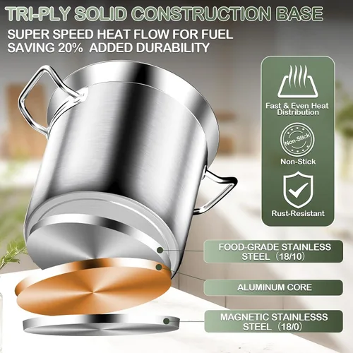 Miniatura 4 de Olla de acero inoxidable con tapa, olla grande de 20 cuartos de galón, olla resistente de tres capas de grado comercial y ollas para hervir, cocinar