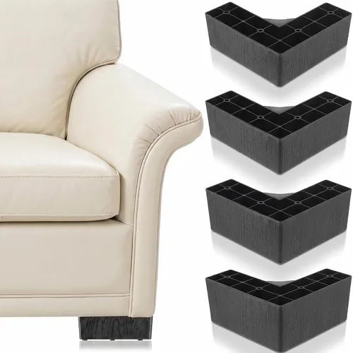 Housoutil 4 patas de muebles en forma de L, elevadores de sofá de plástico negro de 2 pulgadas con tornillos para sofá seccional, elevadores de