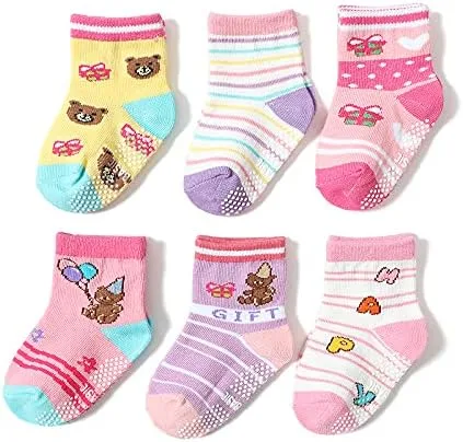 Miniatura 2 de QandSweet Calcetines antideslizantes para bebés y niñas, color rosa, 12 pares