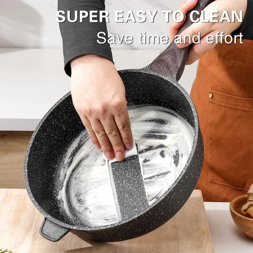 Miniatura 4 de Kordisen Sartén profunda antiadherente con tapa, sartén antiadherente de 10 pulgadas, sartén para saltear para cocinar, utensilios de cocina