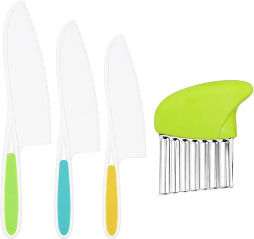 Suhctuptx Cuchillos de cocina para niños, juego de cuchillos de nailon para niños pequeños con cortador ondulado, cuchillo seguro para niños para