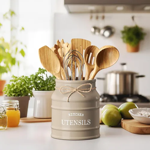 Miniatura 2 de Barnyard Designs Soporte de utensilios de cerámica de granja para encimera de cocina, gran vajilla rústica, organizador de herramientas de cocina