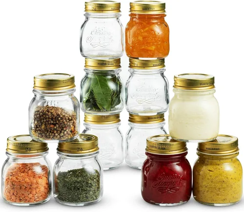 Bormioli Rocco Quattro Stagioni - Tarros pequeños de vidrio de 5 onzas (paquete de 12) con tapa hermética de metal, para mermelada, gelatina,