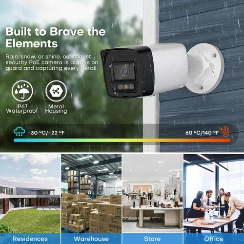 Miniatura 8 de Cámara Bullet PoE 4K para exteriores, cámara IP disuasoria activa de 8 MP, noche de color inteligente (98 pies), audio bidireccional, detección