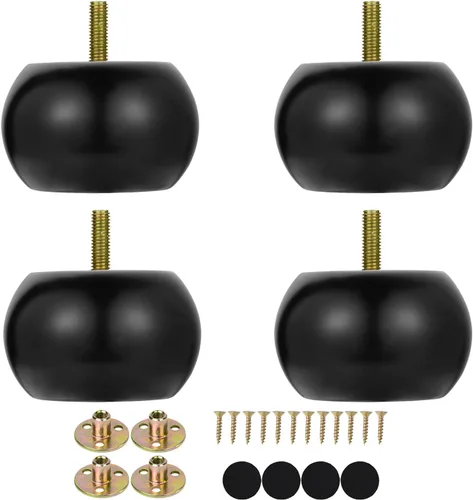 Maricome Patas de Moño Negras de 2 Pulgadas para Muebles Juego de 4 Patas Redondas de Sofá Otomano con Perno M8 Preperforado