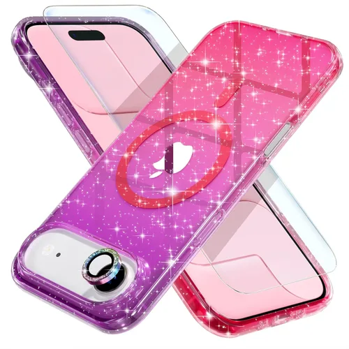 Miniatura 44 de Choiche Funda magnética para iPhone 15 Pro Max, funda transparente con purpurina brillante para mujer