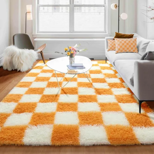 Miniatura 23 de KICMOR - Tapete a cuadros afelpado, peludo, mullido, color beige y blanco crema, pequeño, de 2 x 3 pies, para dormitorio, sala, junto a la cama