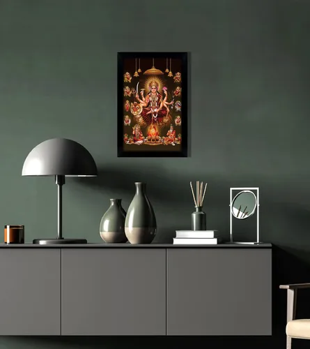 Miniatura 5 de Marco de fotos de Dios Durga en 9 formas, póster con marco de diosa hindú propicio para decoración de pared, hogar, oficina, templo, 6 x 8 pulgadas