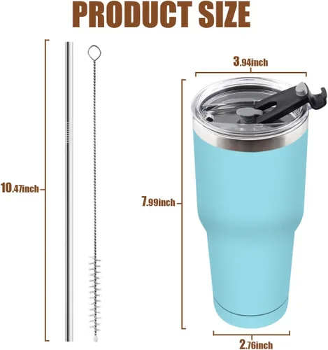Miniatura 4 de Amtidy Paquete de 16 tazas de viaje de 30 onzas, vaso de acero inoxidable recubierto de polvo de doble pared a granel, taza de café aislada duradera
