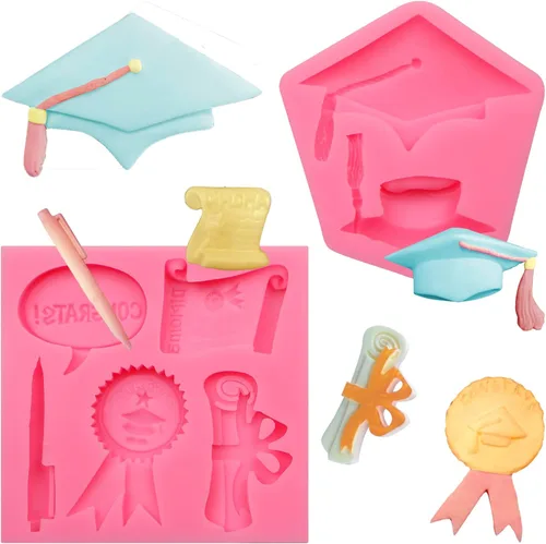 Molde de silicona para fondant de diploma de graduación 2023, molde de chocolate, insignias de bolígrafo de graduación, molde para hornear dulces