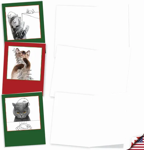 Miniatura 2 de The Best Card Company - 10 tarjetas navideñas en blanco - Gatos y perros, tarjetas de animales de Navidad en caja para niños (4 x 5.12 pulgadas)